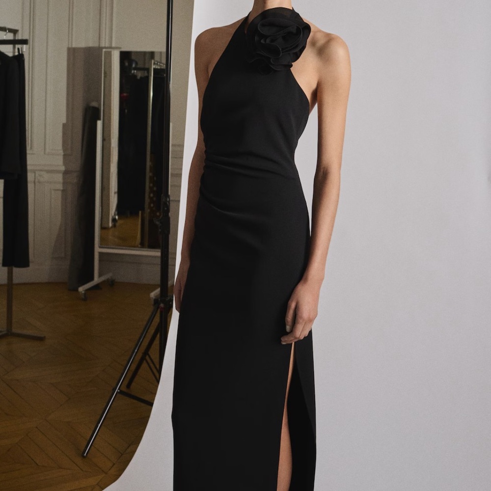 NWT Mango Draped Halter-Neck Dress with Flower Motif